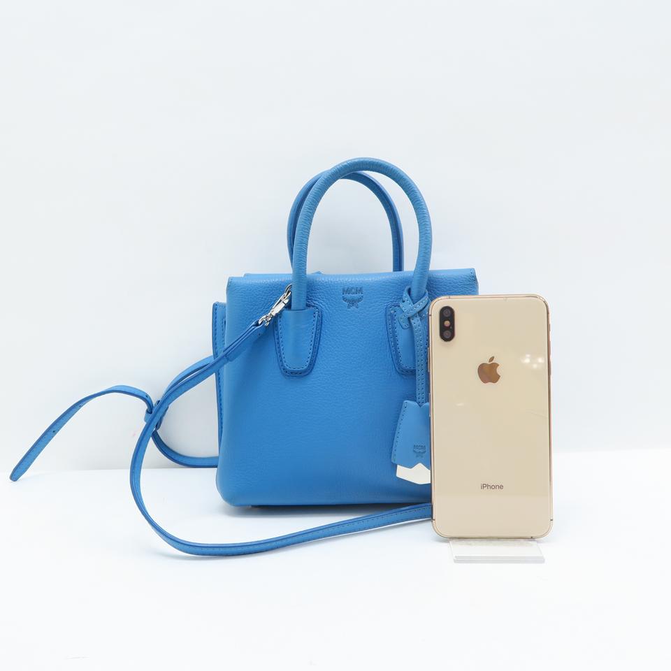 MCM Milla Mini Satchel Blue Calfskin Leather Tote