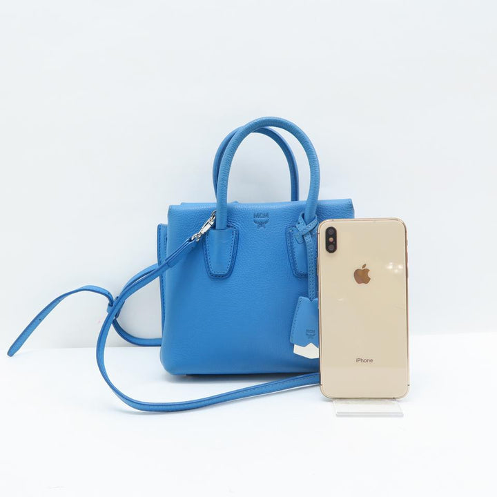 MCM Milla Mini Satchel Blue Calfskin Leather Tote