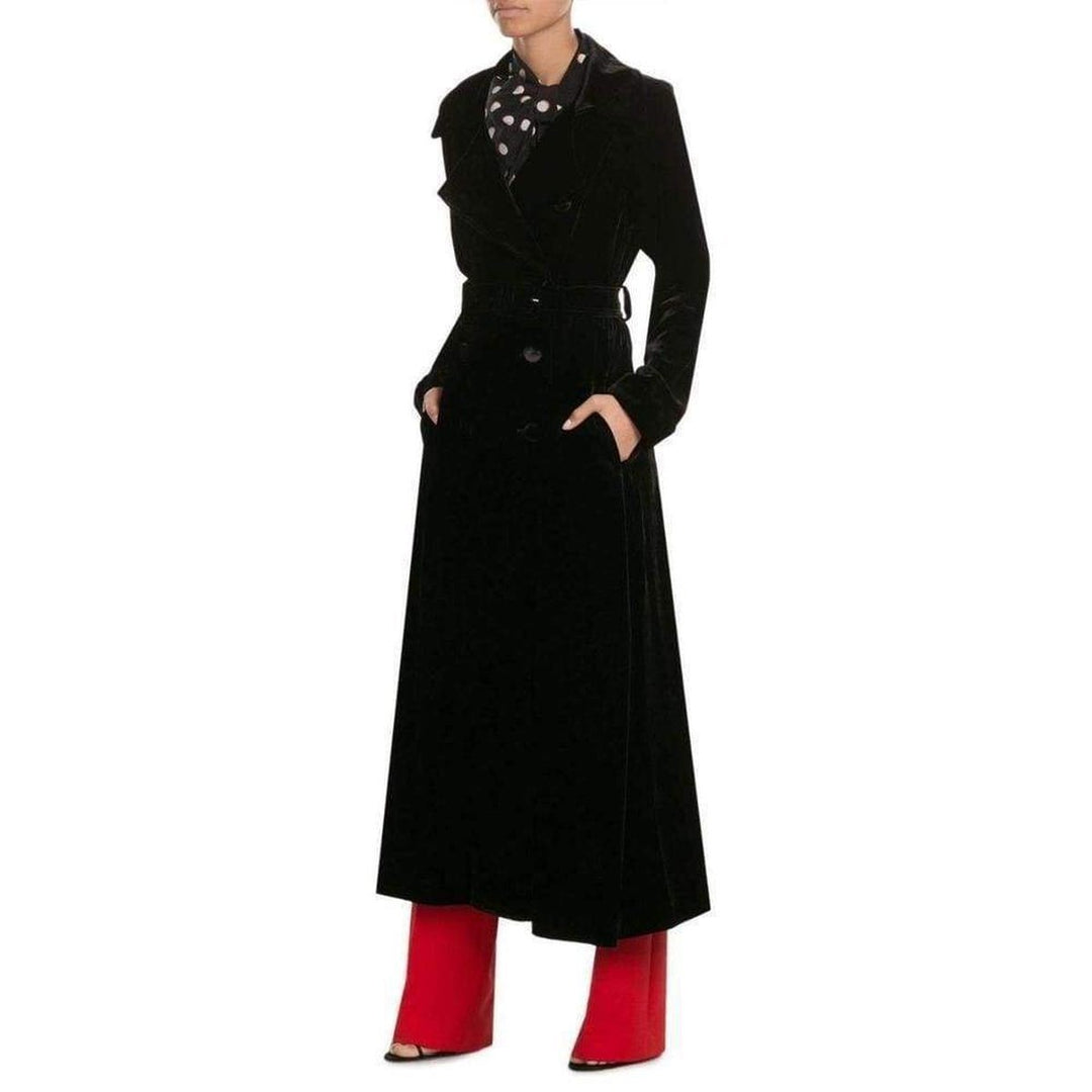Black Silk Blend Velvet Trench Coat