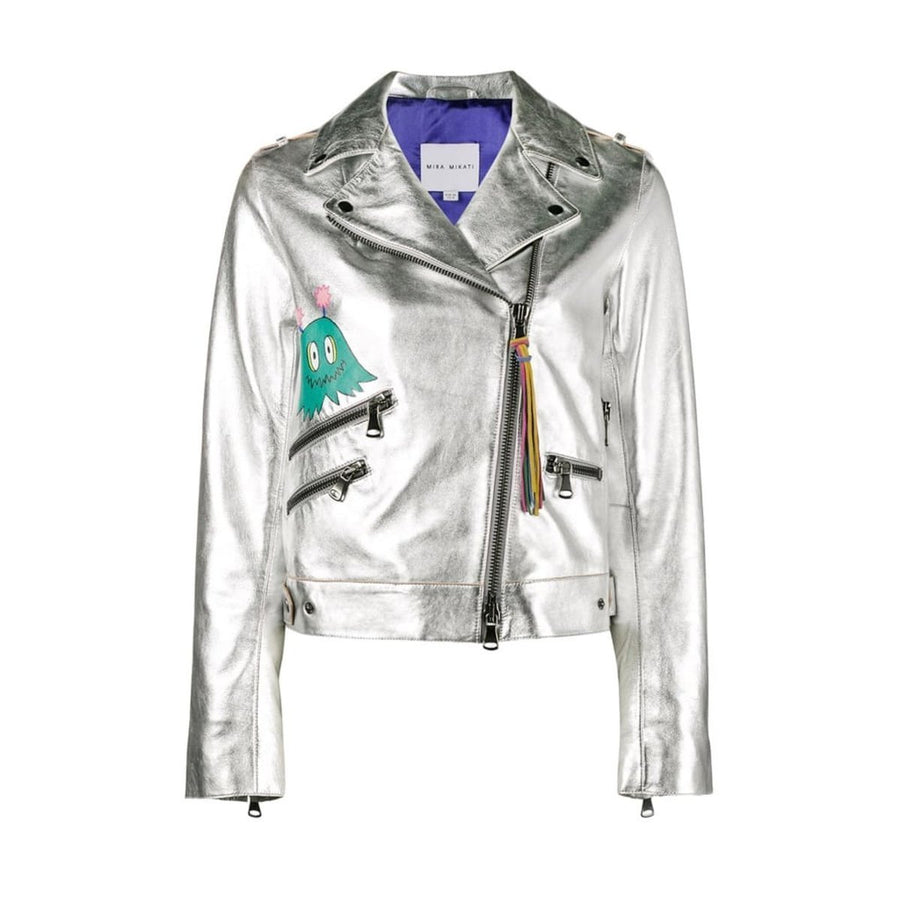 Mira Mikati-Mira Mikati Hand-Painted Metallic Leather Jacket - Runway Catalog