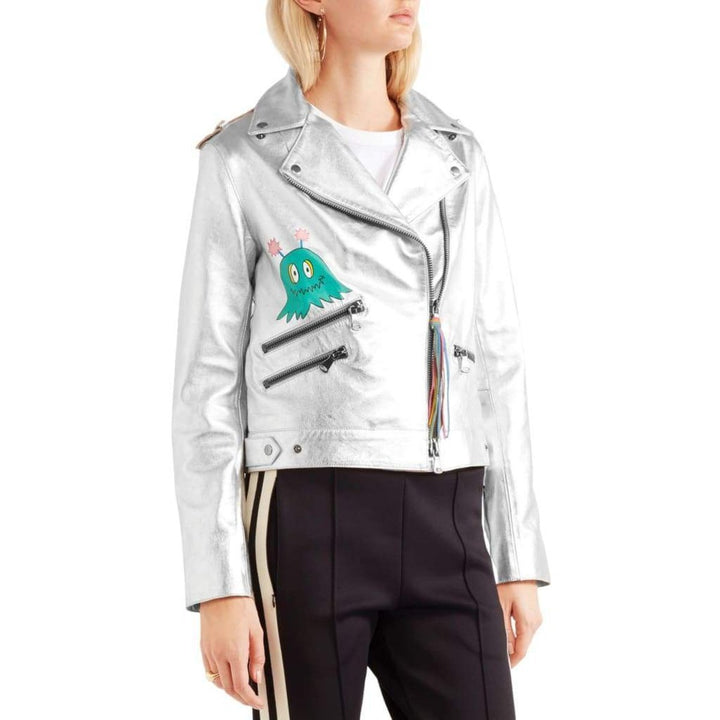 Mira Mikati Hand-Painted Metallic Leather Jacket