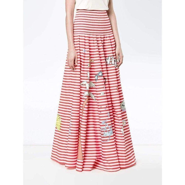 Mira Mikati Red White Stripe Cotton Skirt Dress