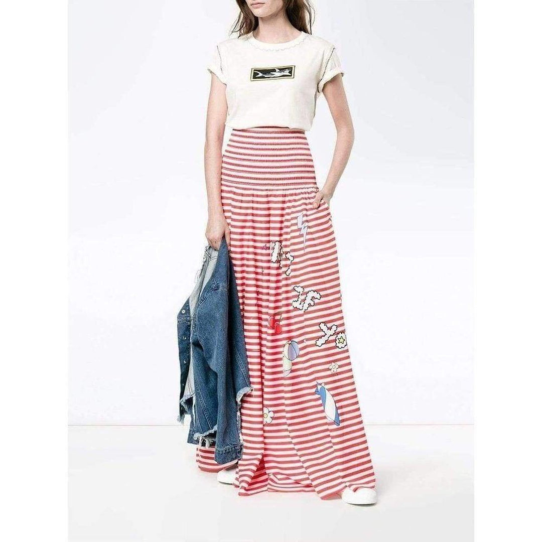 Mira Mikati Red White Stripe Cotton Skirt Dress