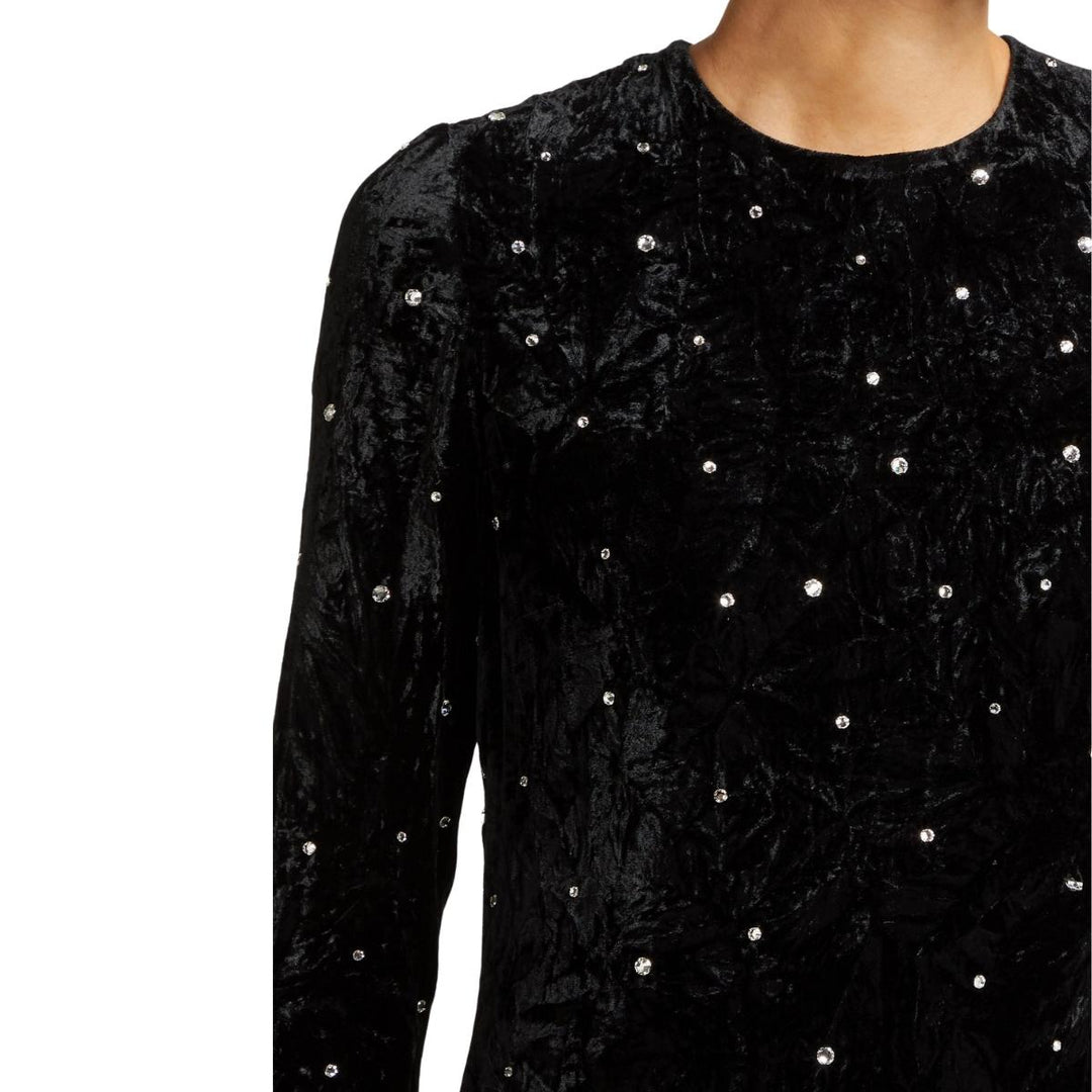 Black Crystal-embellished Open-back Velvet Dress