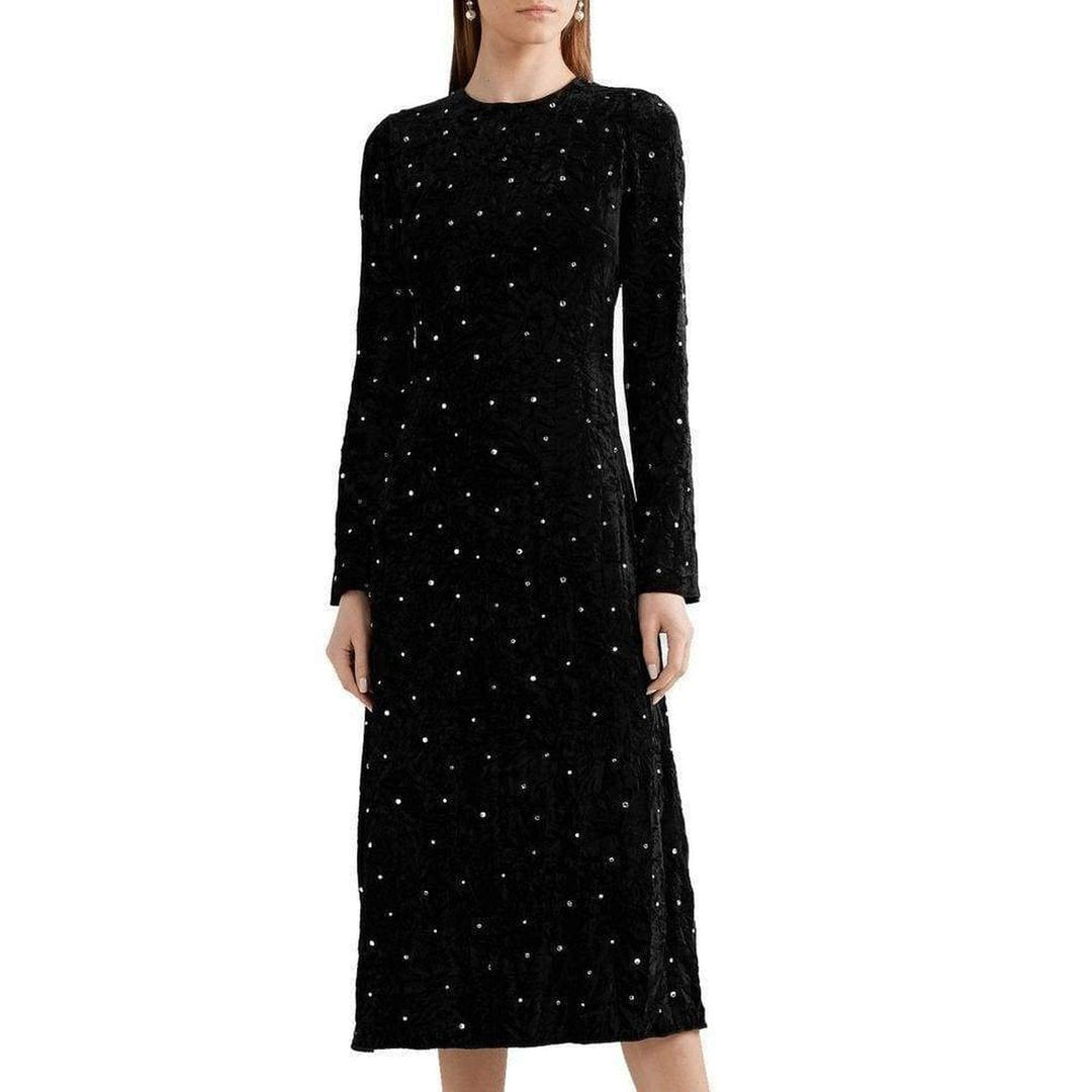 Black Crystal-embellished Open-back Velvet Dress