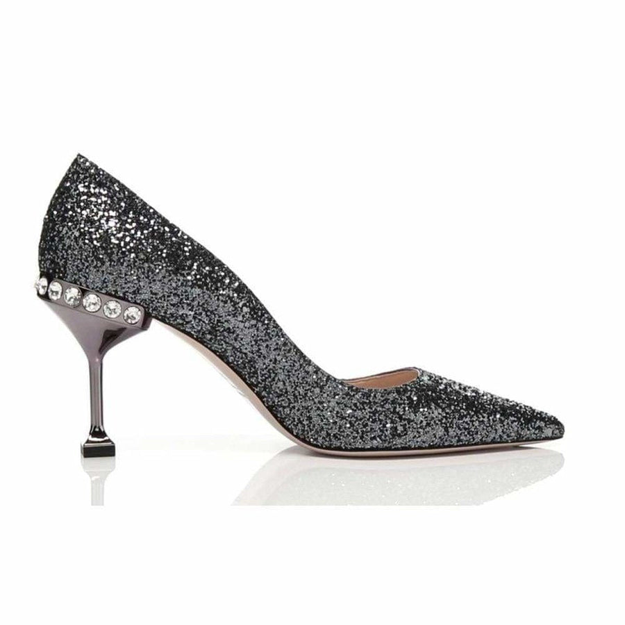 Miu Miu-Sparkly Silver Glitter High Heel Pump - Runway Catalog