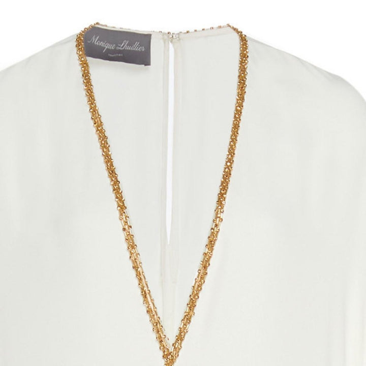 Beaded-Trim Ruffled Crepe Caftan