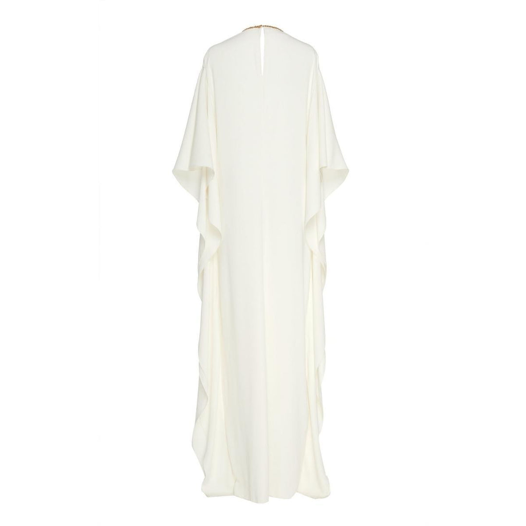 Beaded-Trim Ruffled Crepe Caftan
