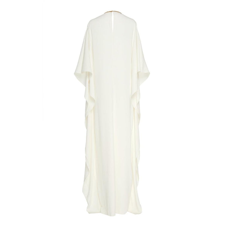 Beaded-Trim Ruffled Crepe Caftan