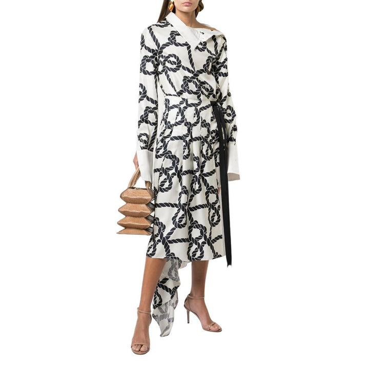 Rope Print Pleated Skirt-Shirt Dress