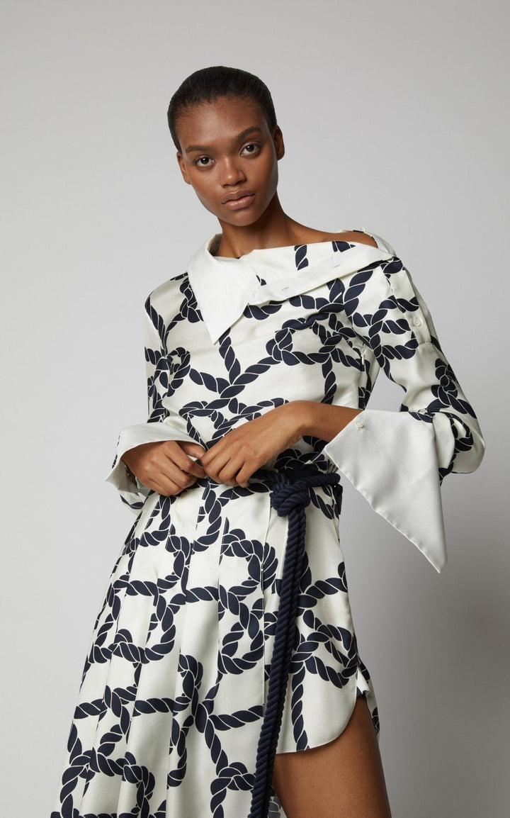 Rope Print Pleated Skirt-Shirt Dress