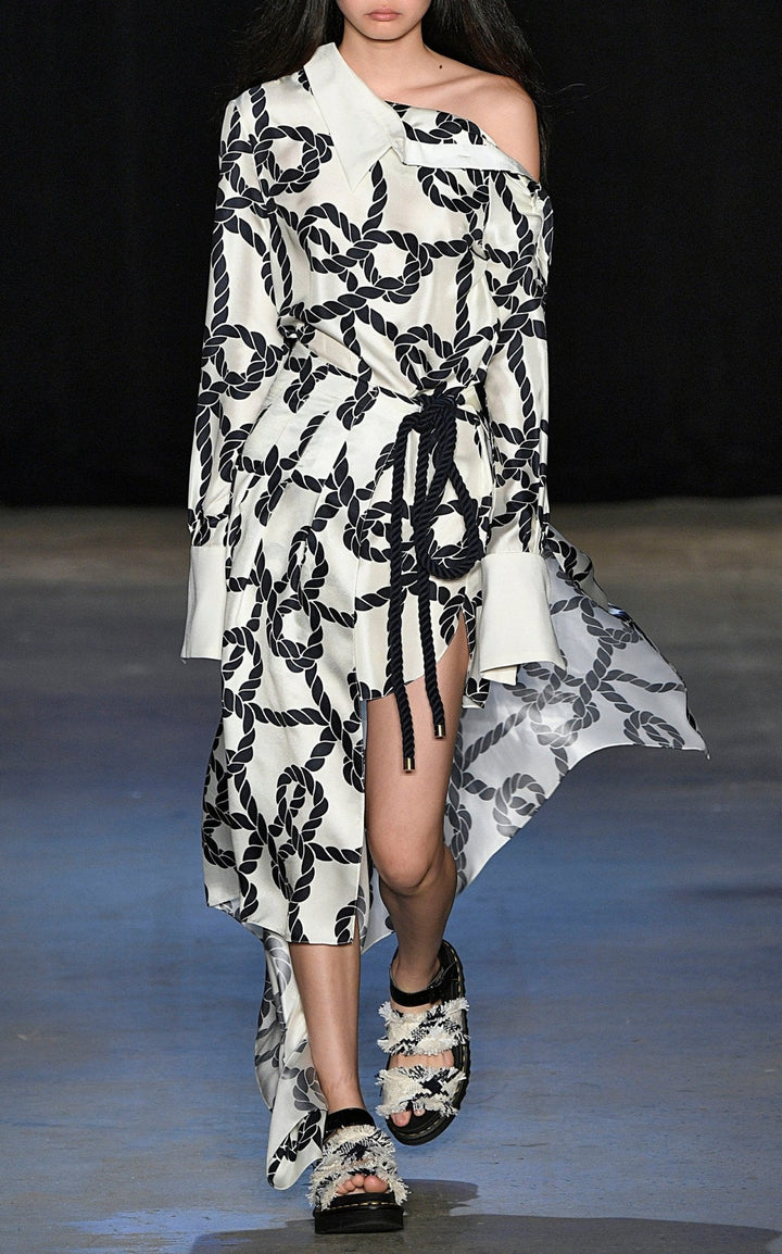 Rope Print Pleated Skirt-Shirt Dress