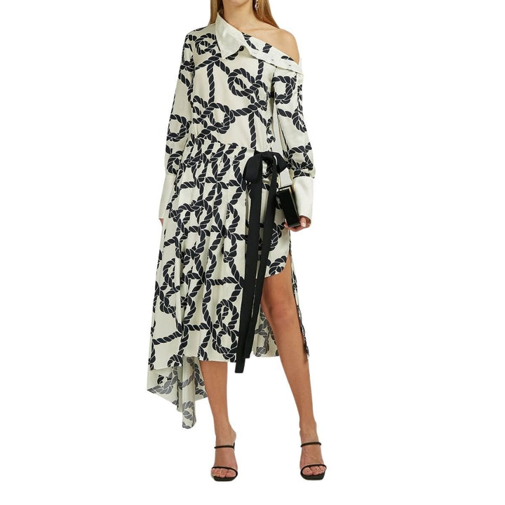 Rope Print Pleated Skirt-Shirt Dress