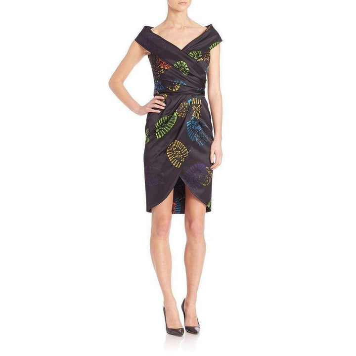 Black Off-shoulder Shoe Print Wrap Dress