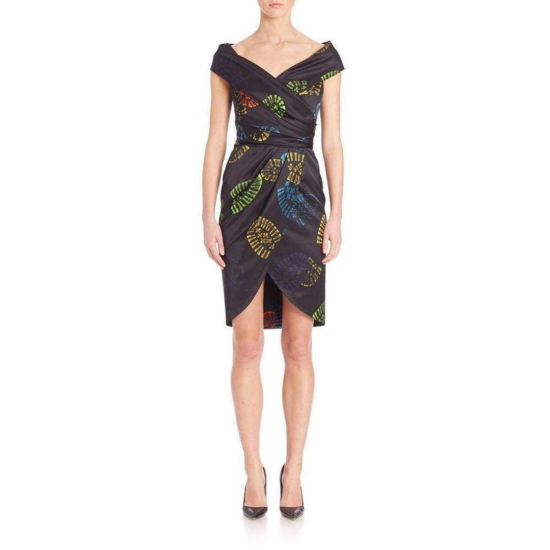 Moschino-Black Off-shoulder Shoe Print Wrap Dress - Runway Catalog