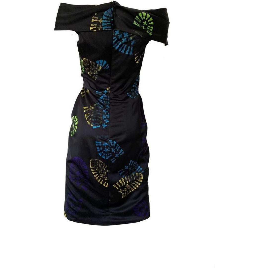 Black Off-shoulder Shoe Print Wrap Dress