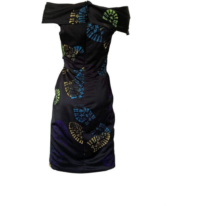 Black Off-shoulder Shoe Print Wrap Dress