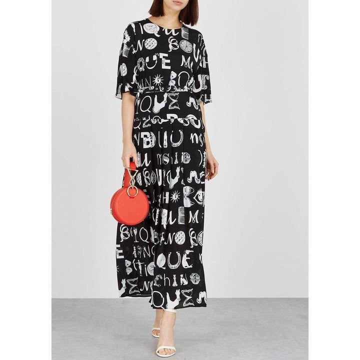 Black Typography-Print Silk Blend Maxi Dress