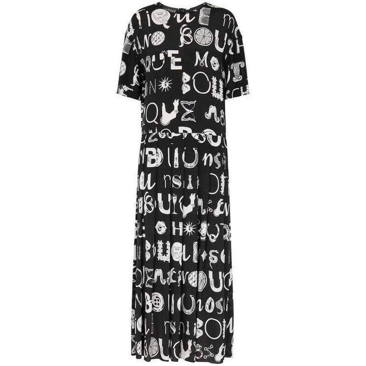 Moschino-Black Typography-Print Silk Blend Maxi Dress - Runway Catalog