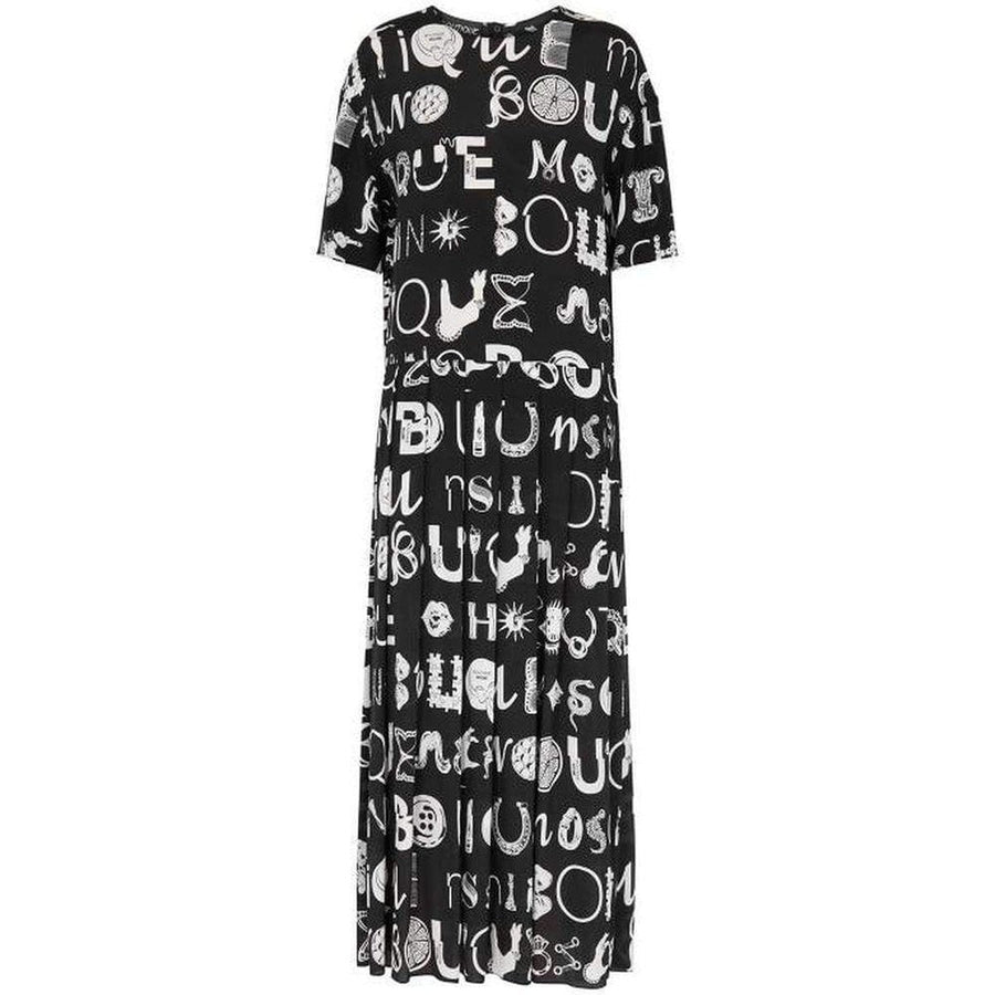 Moschino-Black Typography-Print Silk Blend Maxi Dress - Runway Catalog