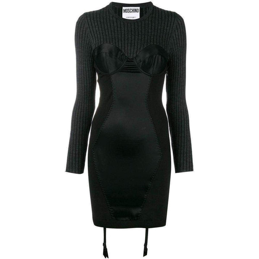 Moschino-Couture Bustier Knitted and Satin Dress - Runway Catalog