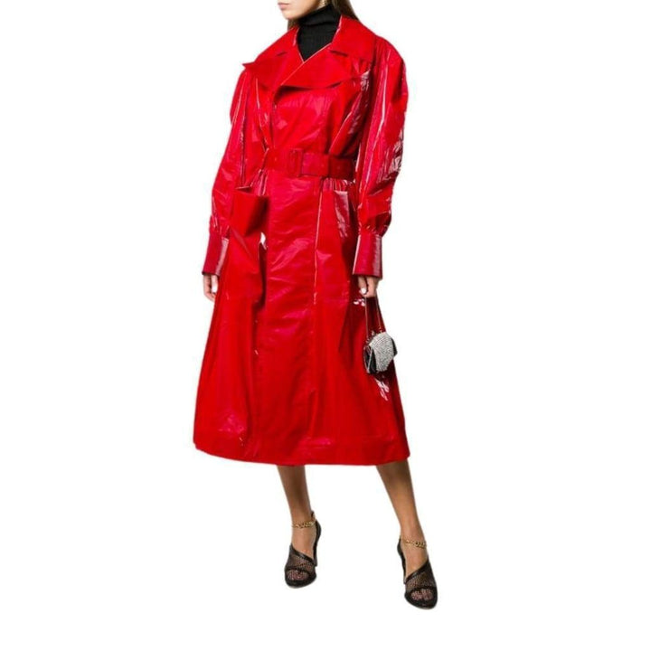 Belted Glossy Red Trench Coat