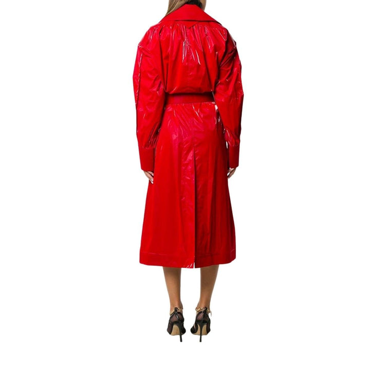 Belted Glossy Red Trench Coat