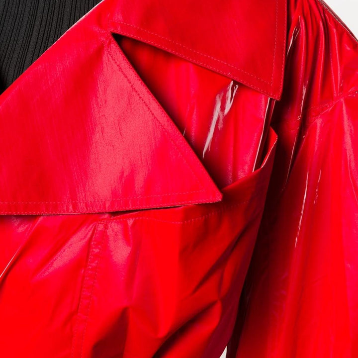 Belted Glossy Red Trench Coat