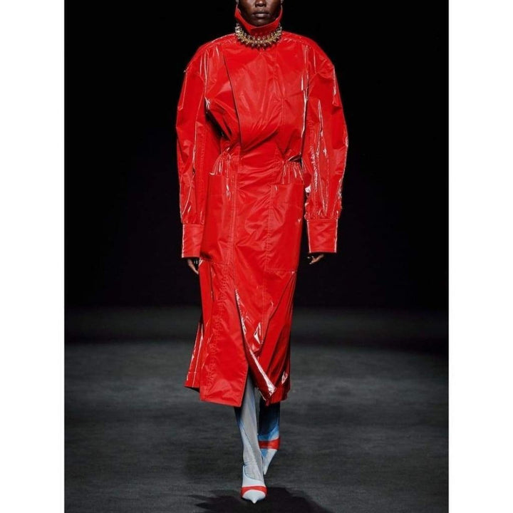 Belted Glossy Red Trench Coat