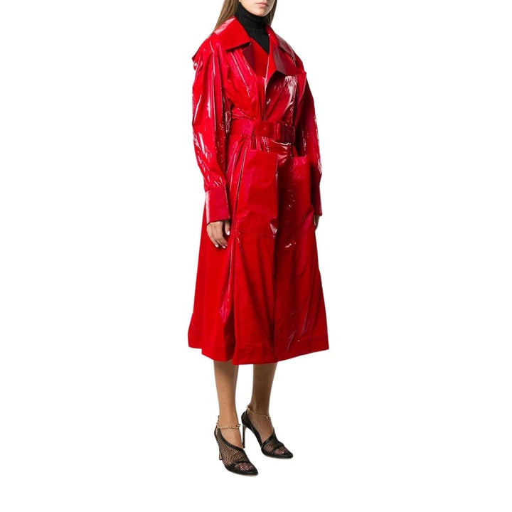 Belted Glossy Red Trench Coat