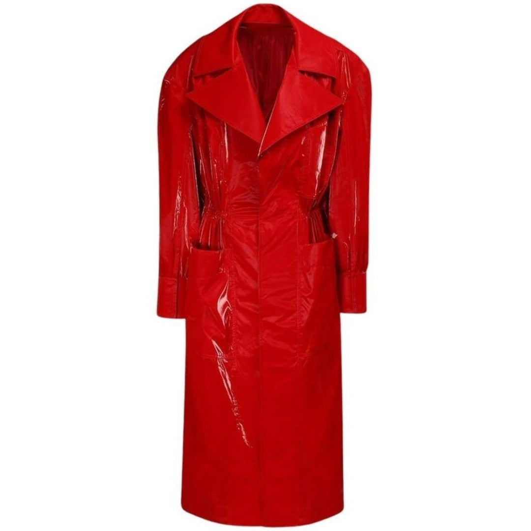 Mugler-Belted Glossy Red Trench Coat - Runway Catalog