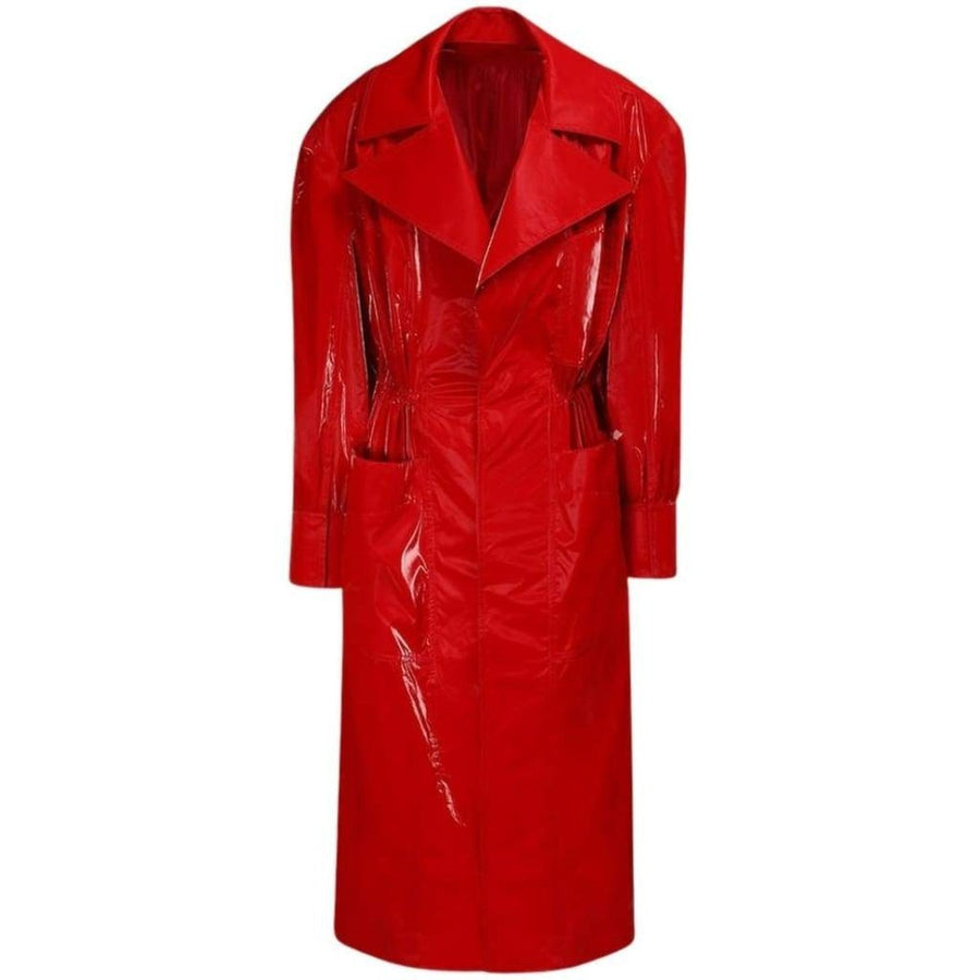 Mugler-Belted Glossy Red Trench Coat - Runway Catalog