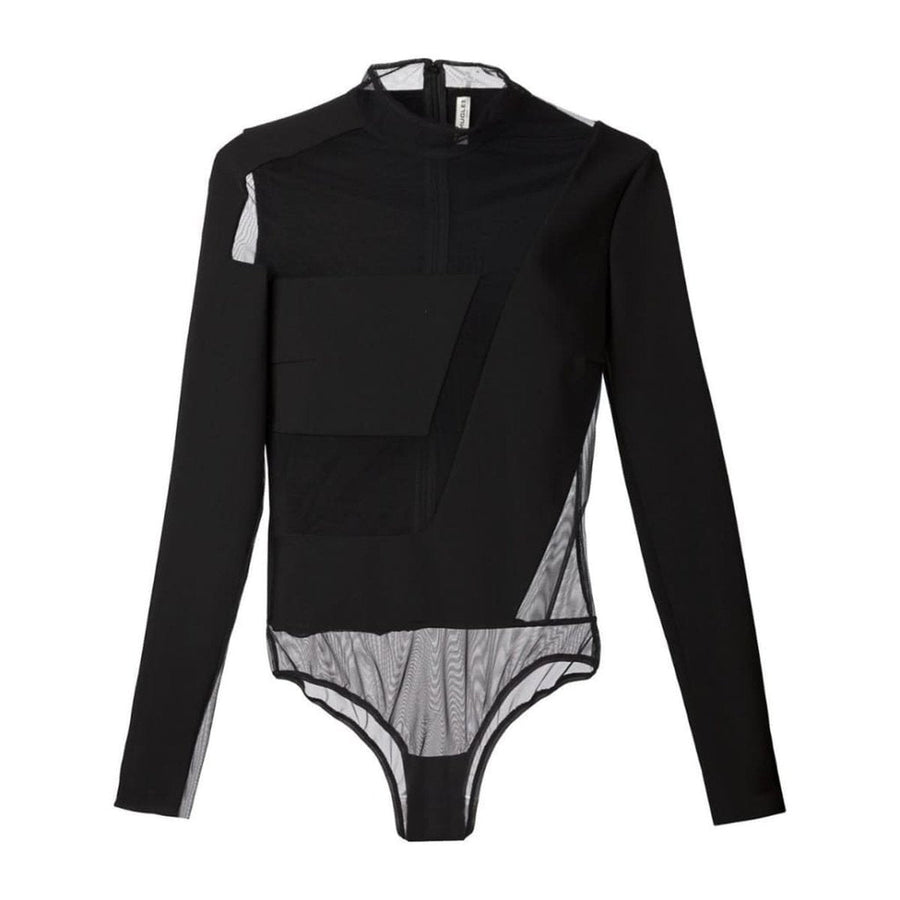 Mugler-Black sheer panel body - Runway Catalog