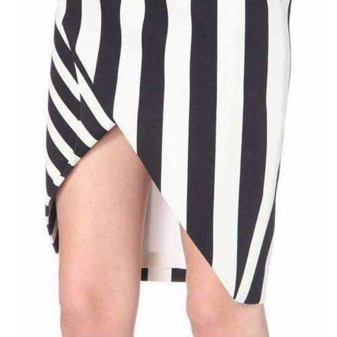 Black Striped Stretch Crepe Skirt
