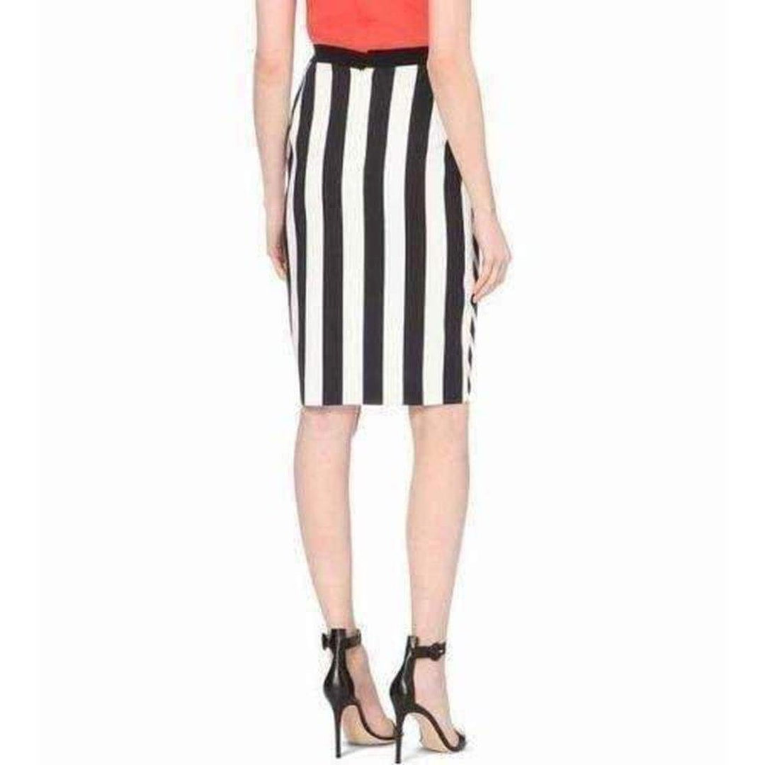 Black Striped Stretch Crepe Skirt