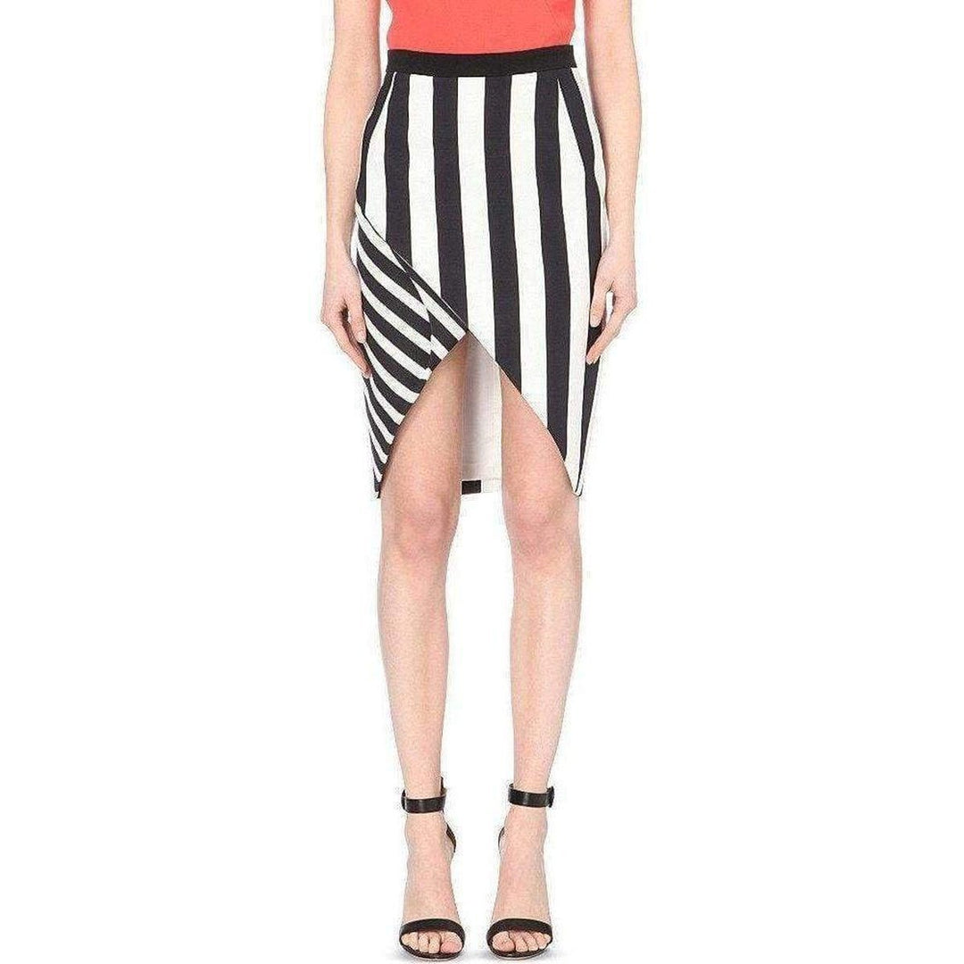 Black Striped Stretch Crepe Skirt