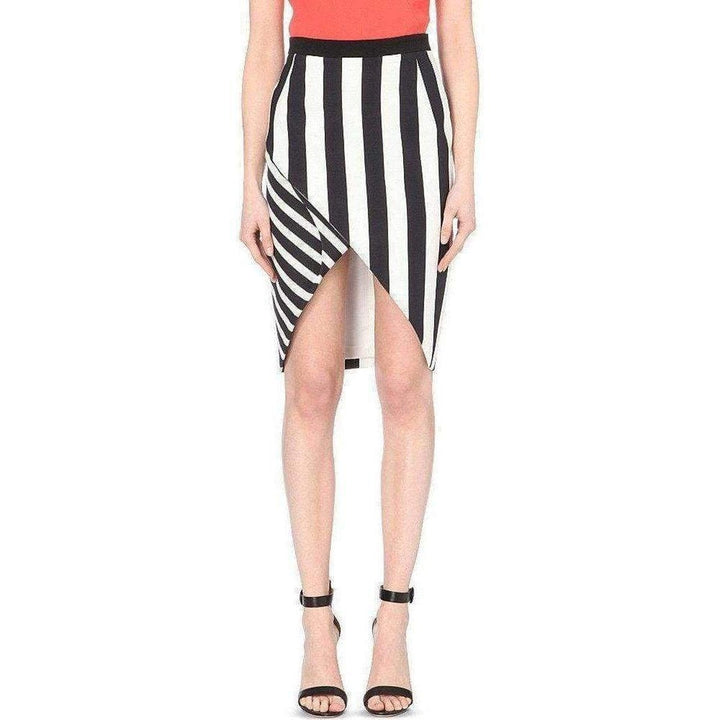 Black Striped Stretch Crepe Skirt