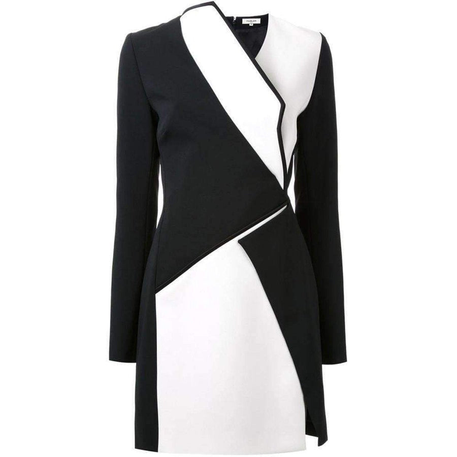 Mugler-Bonded Monocrome Crepe Long Sleeve Mini Dress - Runway Catalog