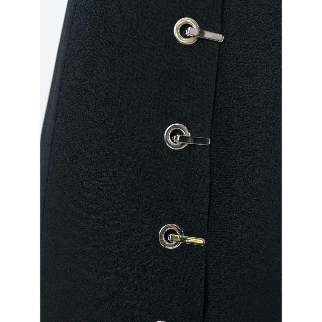 Eyelet Detail Stretch Black Crepe Maxi Skirt