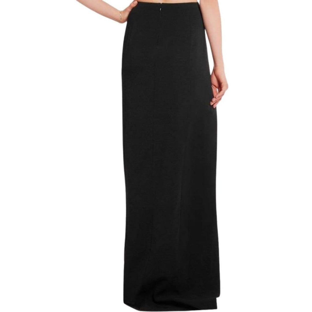 Eyelet Detail Stretch Black Crepe Maxi Skirt