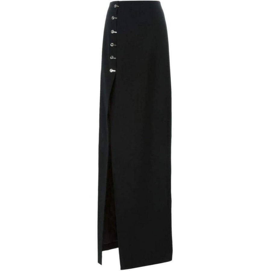 Mugler-Eyelet Detail Stretch Black Crepe Maxi Skirt - Runway Catalog