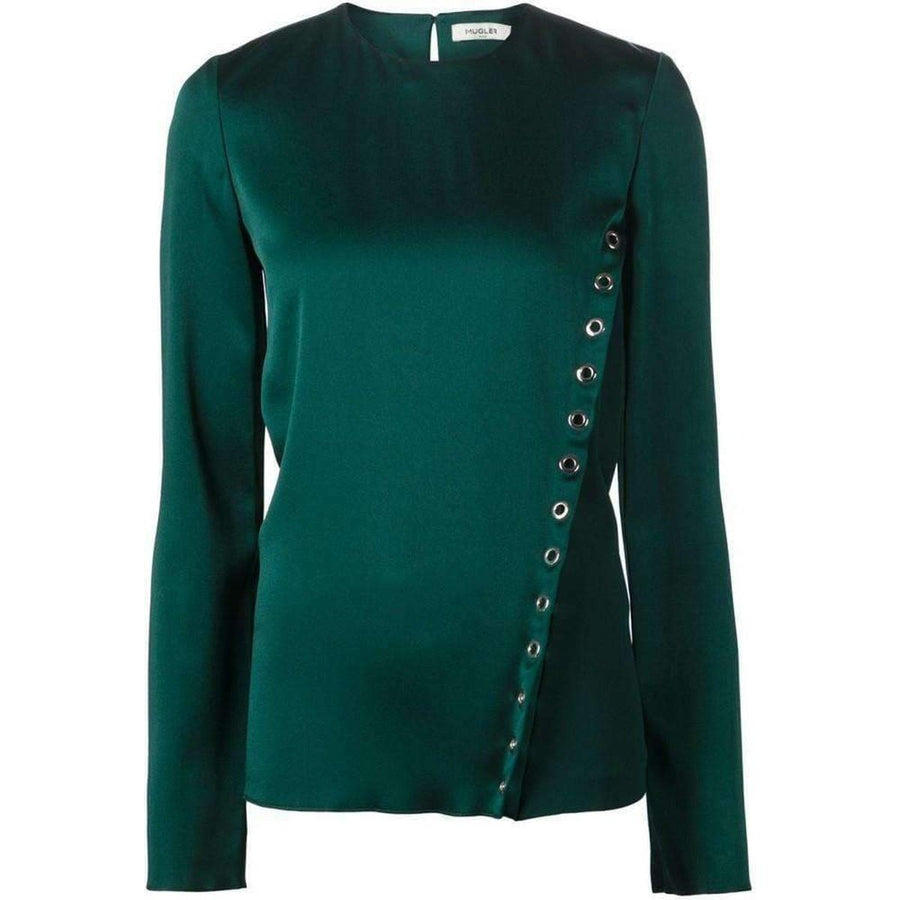 Mugler-Forest Green Eyelet Detail Blouse - Runway Catalog