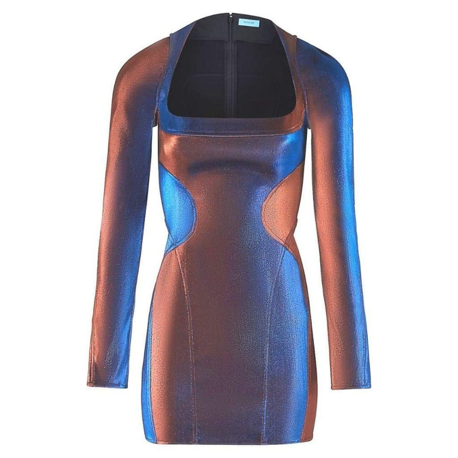 Mugler-Iridescent Lurex Long sleeve Mini Dress - Runway Catalog