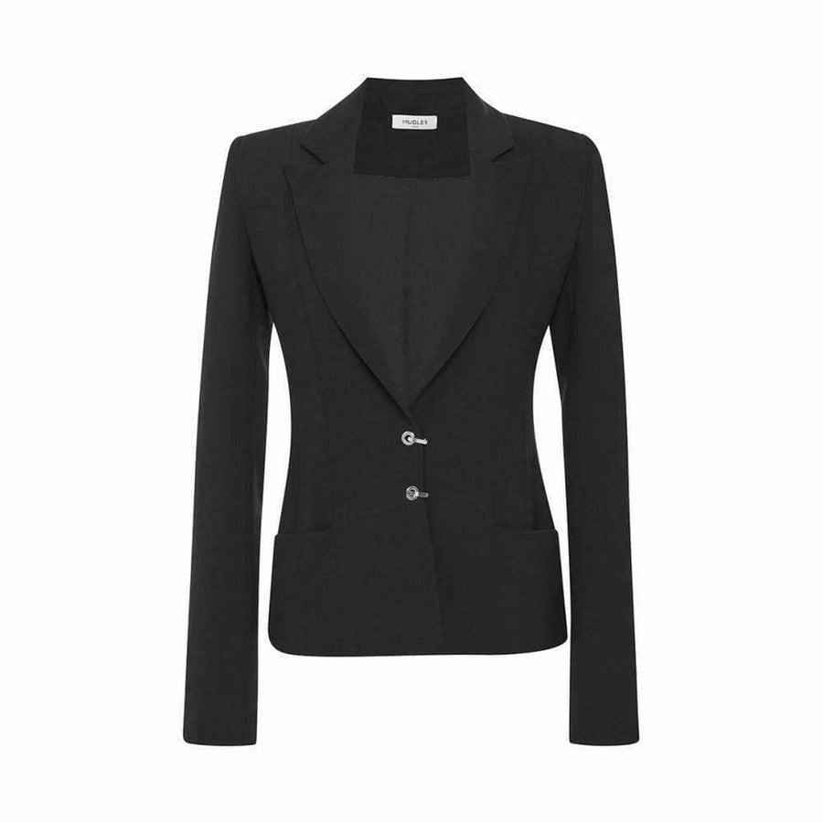 Mugler-Mugler Double Wool Signature Closure Black Blazer - Runway Catalog