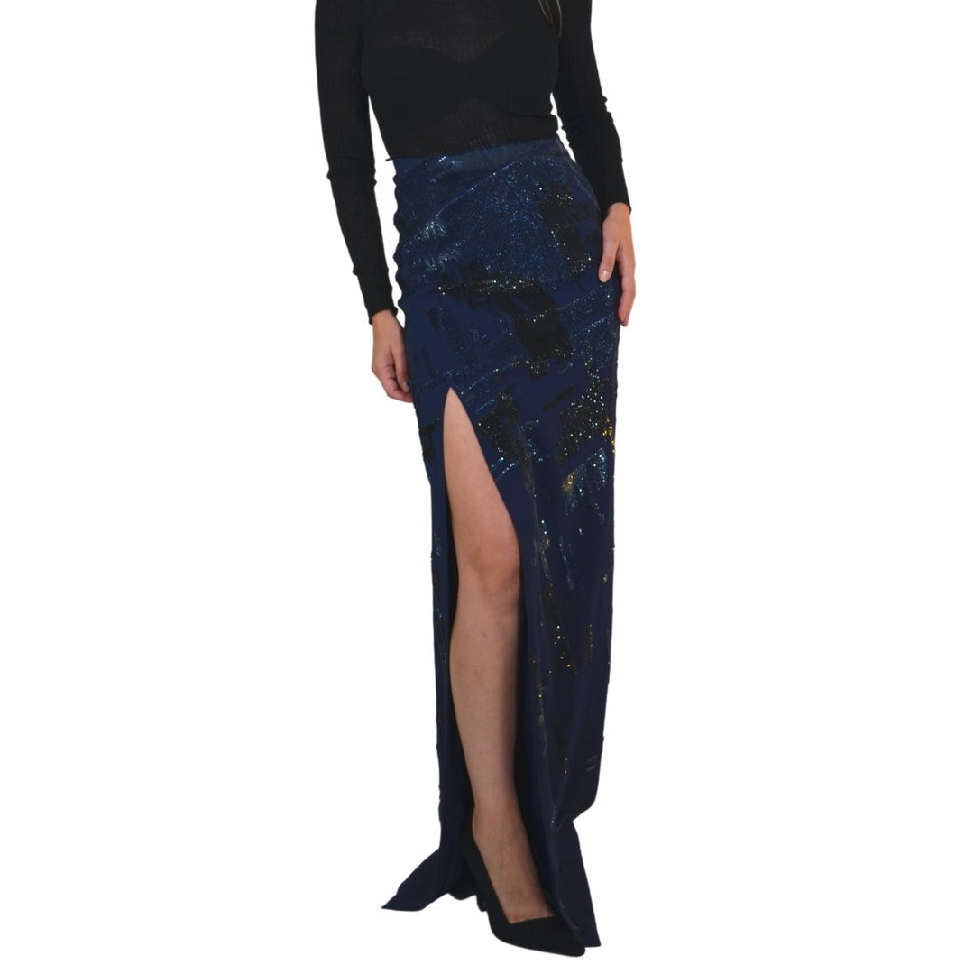 Sequins Embellished Blue Maxi Skirt