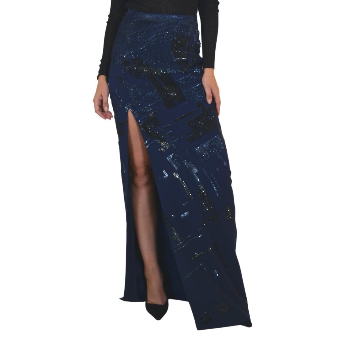 Sequins Embellished Blue Maxi Skirt