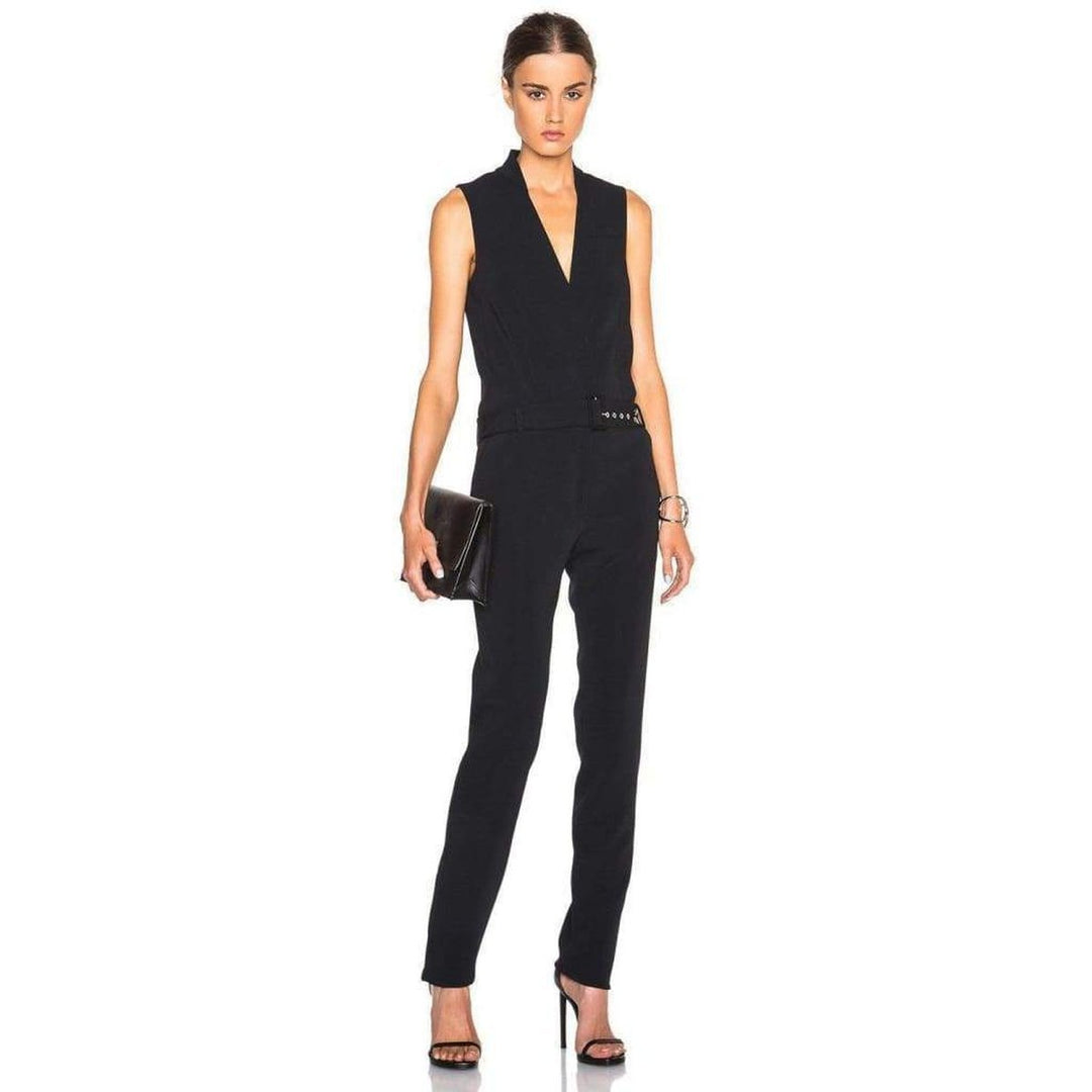 Mugler-Sleeveless Stretch Crepe Jumpsuit - Runway Catalog