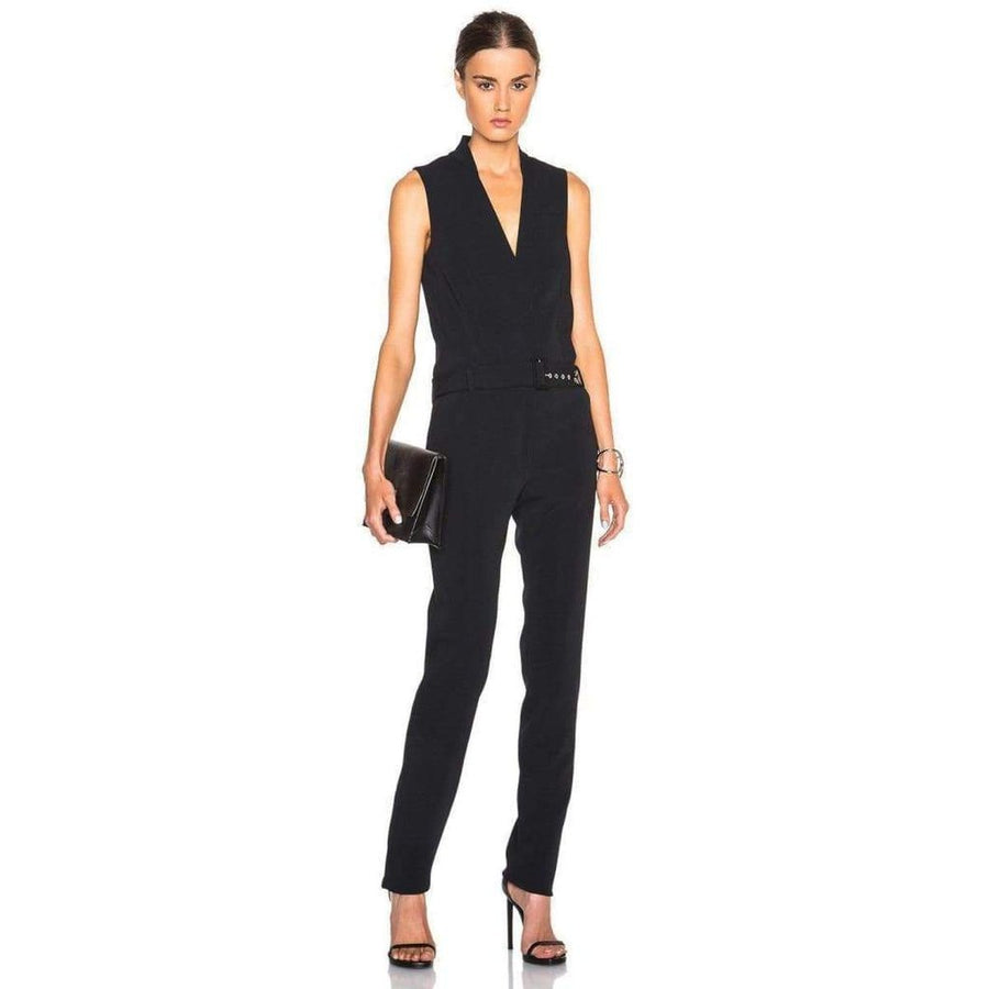 Mugler-Sleeveless Stretch Crepe Jumpsuit - Runway Catalog