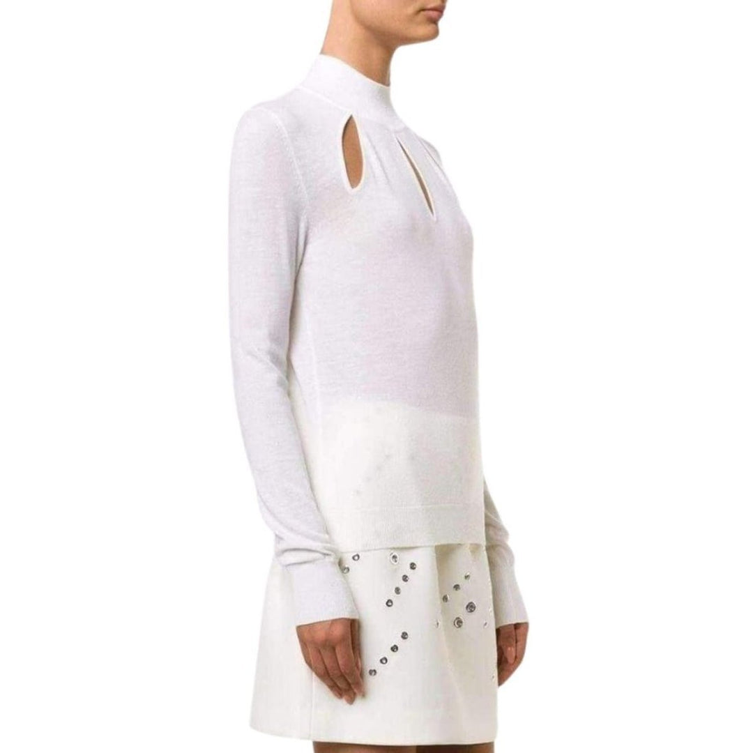 White Extra Fine Wool Cutout Detail Sweater