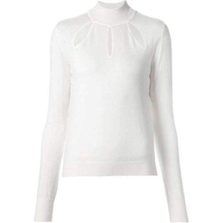 Mugler-White Extra Fine Wool Cutout Detail Sweater - Runway Catalog